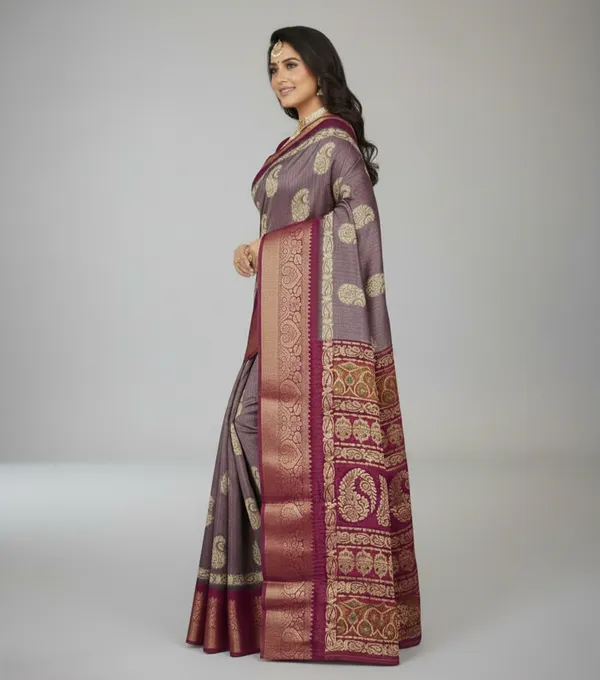 Maroon_Paisley_Bollywood_Jacquard,_Silk_Blend_Saree