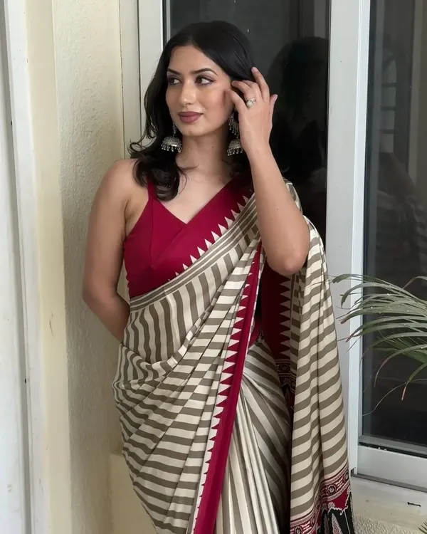 Cream_And_Red_Striped_Bollywood_Satin_Saree