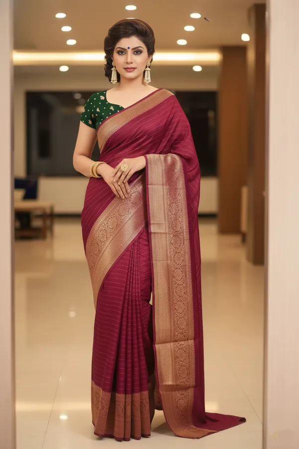 Maroon_Woven,_Self_Design_Mysore_Jacquard,_Silk_Blend_Saree