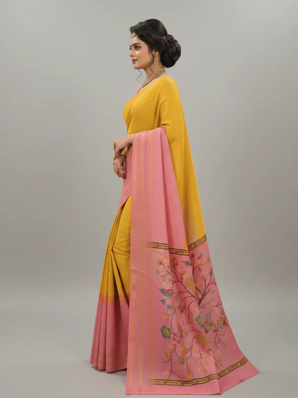 Pink_And_Yellow_Woven,_Checkered_Mysore_Silk_Blend,_Jacquard_Saree