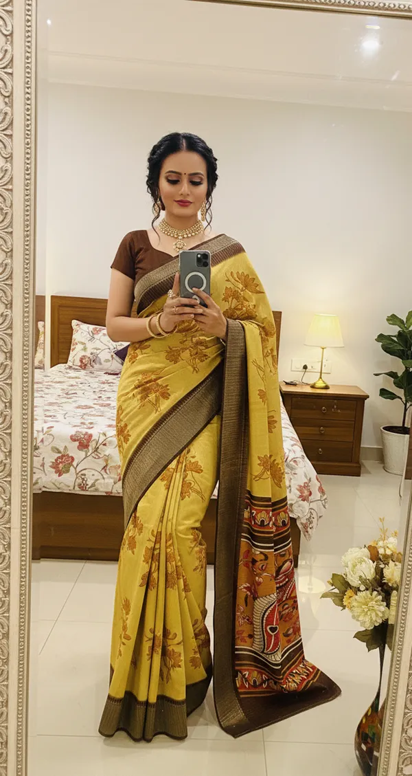 Yellow_Woven,_Printed_Daily_Wear_Silk_Blend,_Art_Silk_Saree