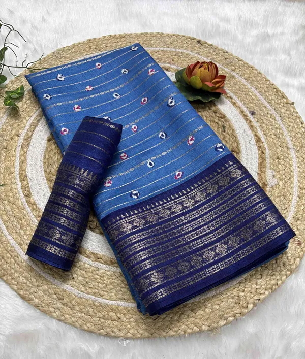 Darkblue_Woven,_Printed_Bandhani_Jacquard,_Silk_Blend_Saree