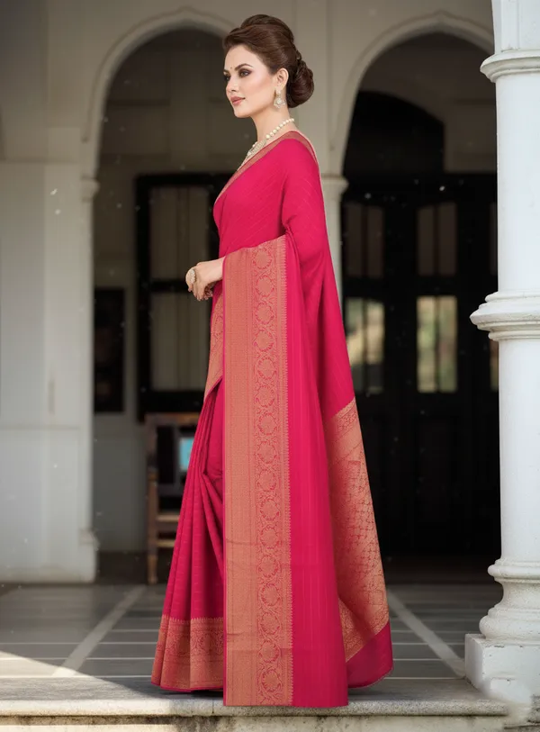 Pink_Woven,_Self_Design_Mysore_Jacquard,_Silk_Blend_Saree