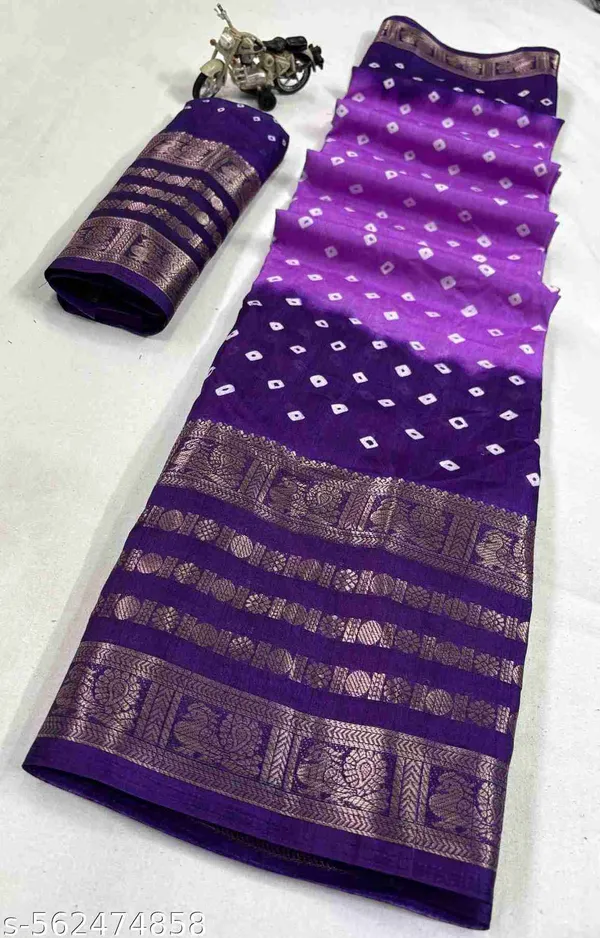 Lavender_And_Purple_Printed_Bandhani_Jacquard,_Silk_Blend_Saree