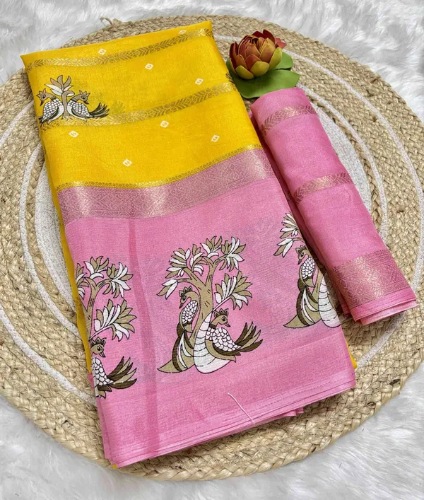 Yellow_And_Pink_Printed_Mysore_Silk_Blend,_Jacquard_Saree