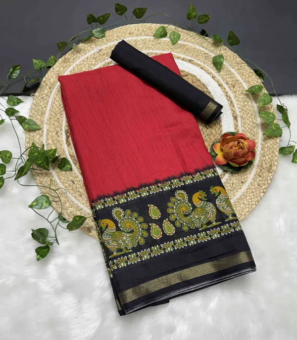 Red_Printed_Kalamkari_Cotton_Silk_Saree