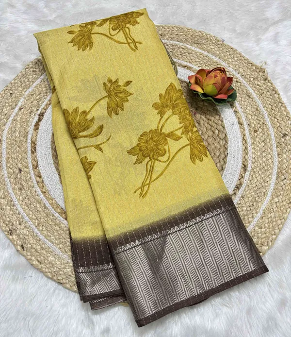 Yellow_Woven,_Printed_Daily_Wear_Silk_Blend,_Art_Silk_Saree