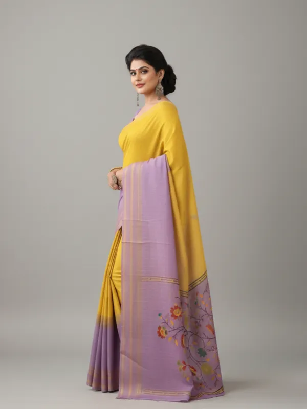 Lavender_And_Yellow_Woven,_Checkered_Mysore_Silk_Blend,_Jacquard_Saree