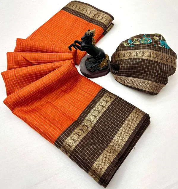 Orange_And_Brown_Woven_Mysore_Silk_Blend,_Jacquard_Saree