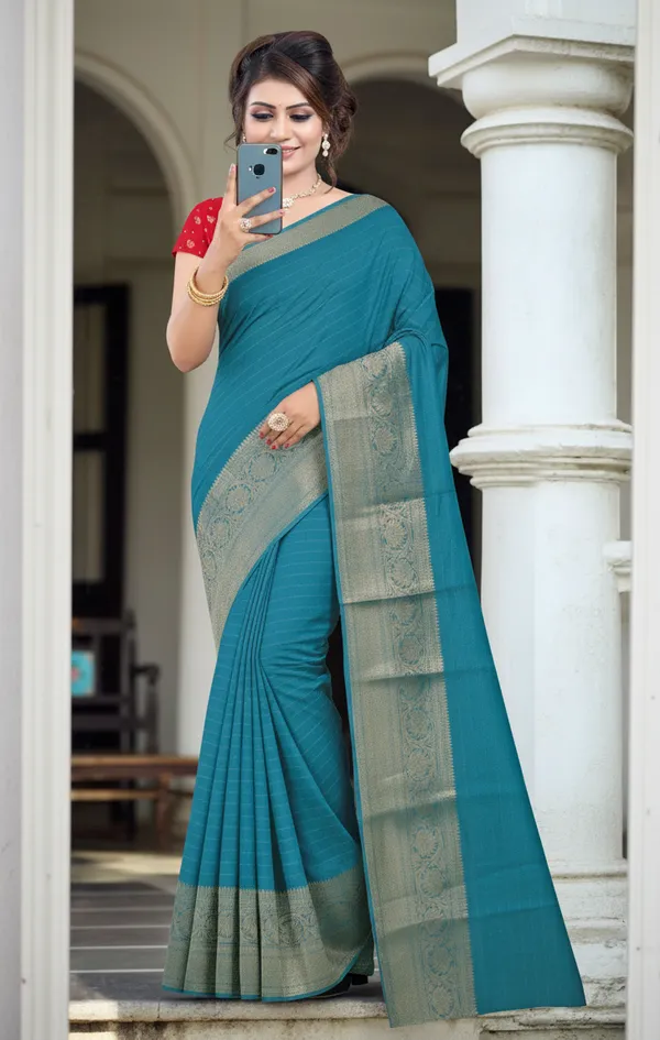 Sky_Blue_Woven,_Self_Design_Mysore_Jacquard,_Silk_Blend_Saree