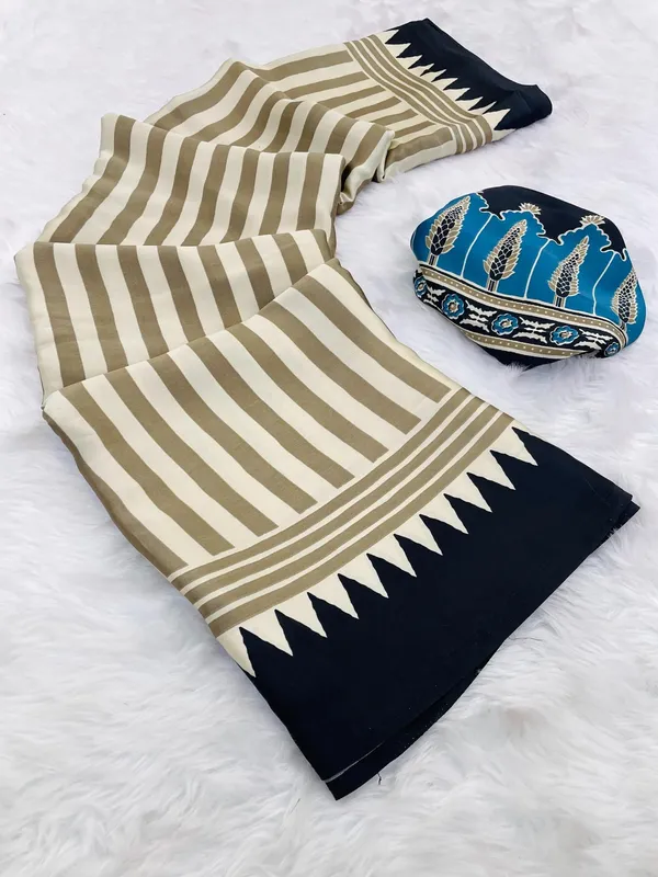 Cream_And_Black_Striped_Bollywood_Satin_Saree
