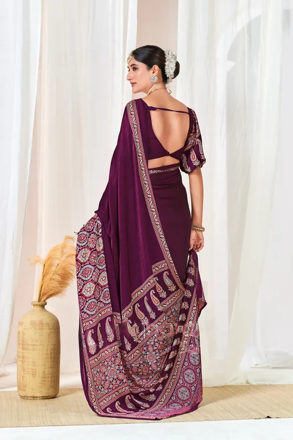 Wine_Woven_Bollywood_Satin_Saree