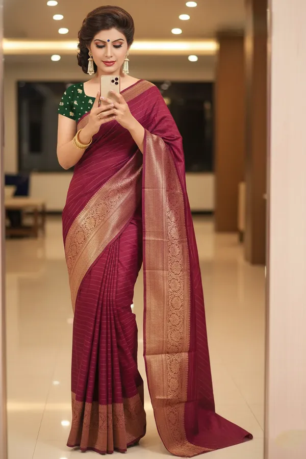 Maroon_Woven,_Self_Design_Mysore_Jacquard,_Silk_Blend_Saree