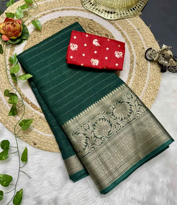 Dark_Green_Woven,_Self_Design_Mysore_Jacquard,_Silk_Blend_Saree