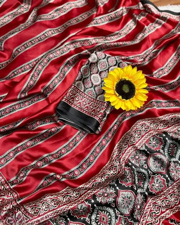 Red_Printed_Bollywood_Satin_Saree