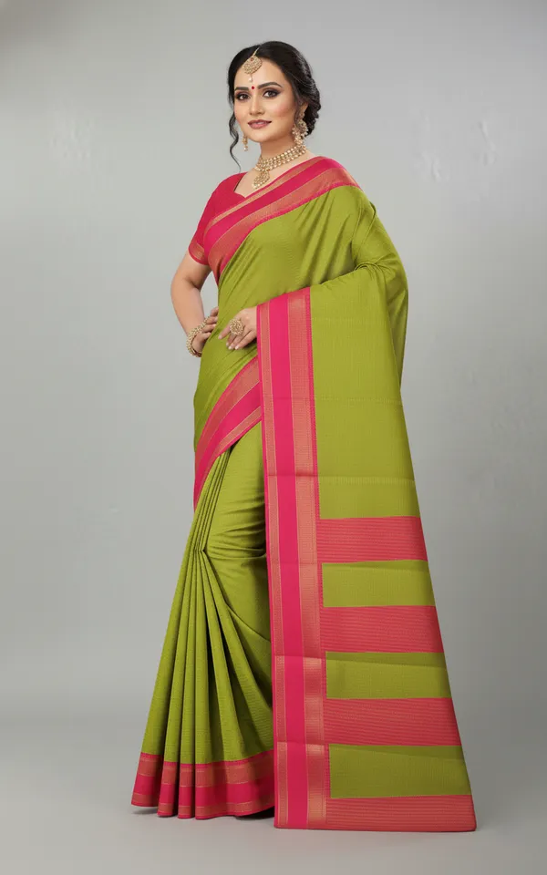 Green_And_Pink_Woven,_Checkered_Mysore_Silk_Blend,_Jacquard_Saree