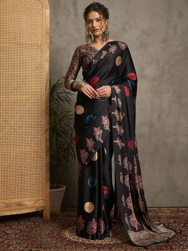 Black_Polka_Print_Bollywood_Satin_Saree