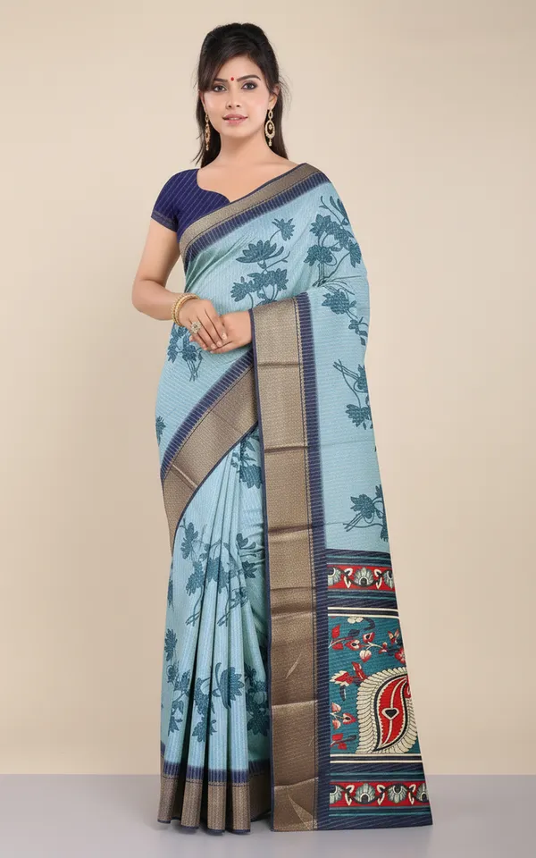 Darkblue_Woven,_Printed_Daily_Wear_Silk_Blend,_Art_Silk_Saree