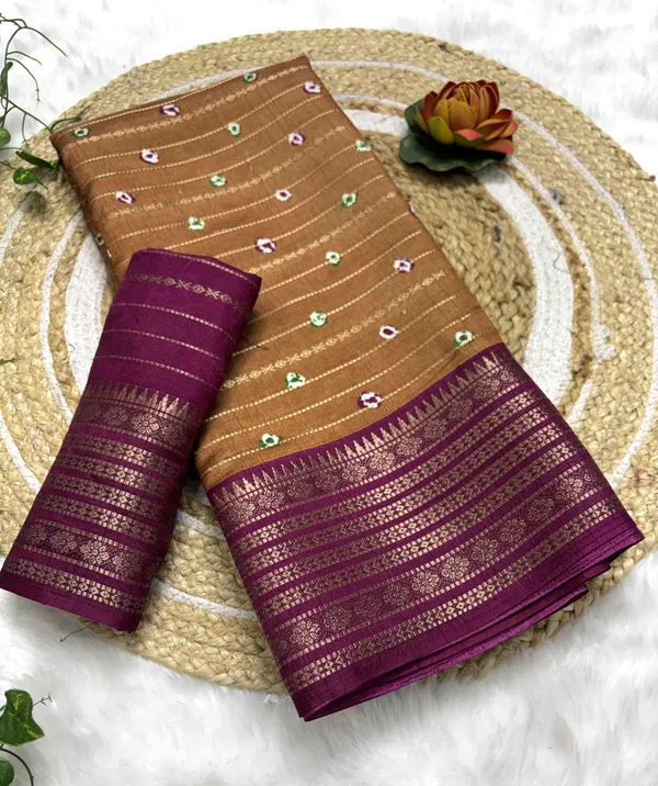 Multicolor_Woven,_Printed_Bandhani_Jacquard,_Silk_Blend_Saree