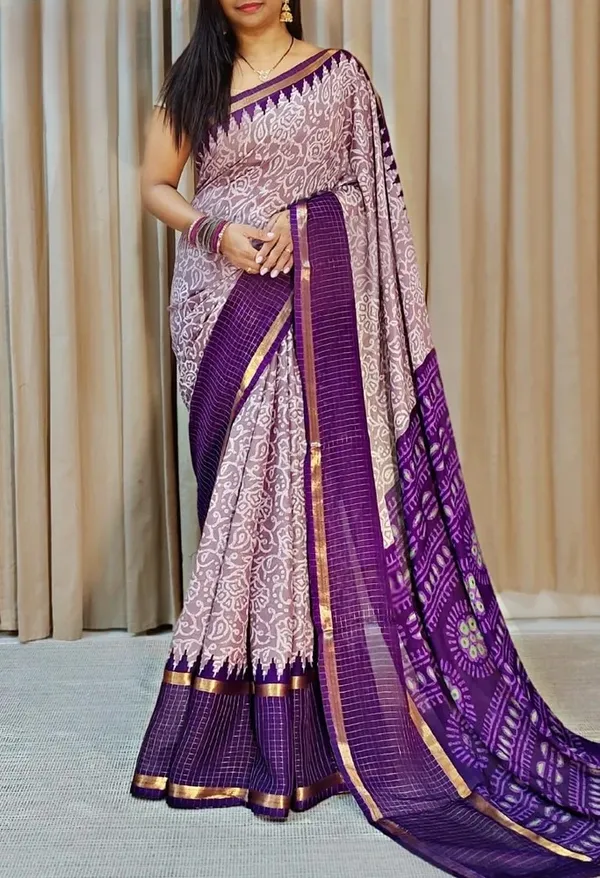 Purple_Woven,_Checkered_Mysore_Silk_Blend,_Jacquard_Saree