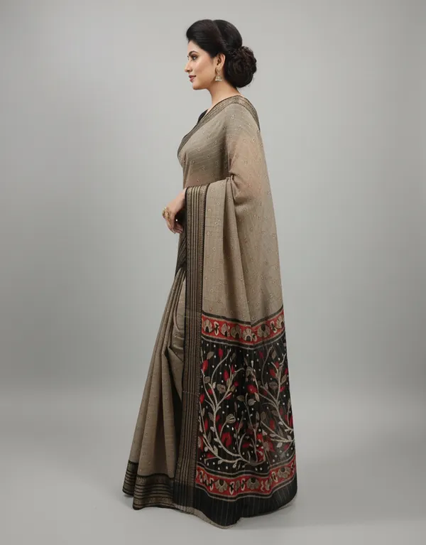 Brown_Woven,_Printed_Bandhani_Jacquard,_Silk_Blend_Saree