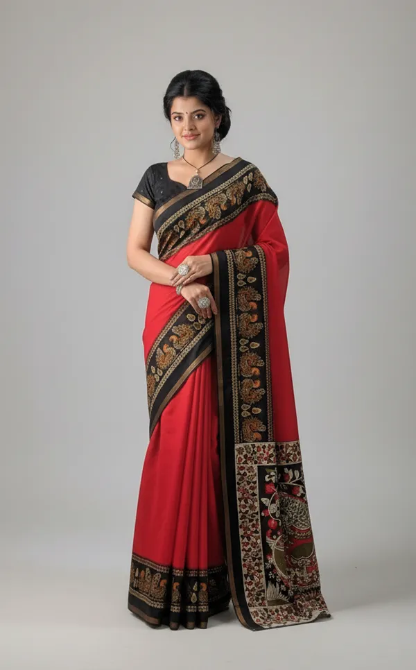 Red_Printed_Kalamkari_Cotton_Silk_Saree