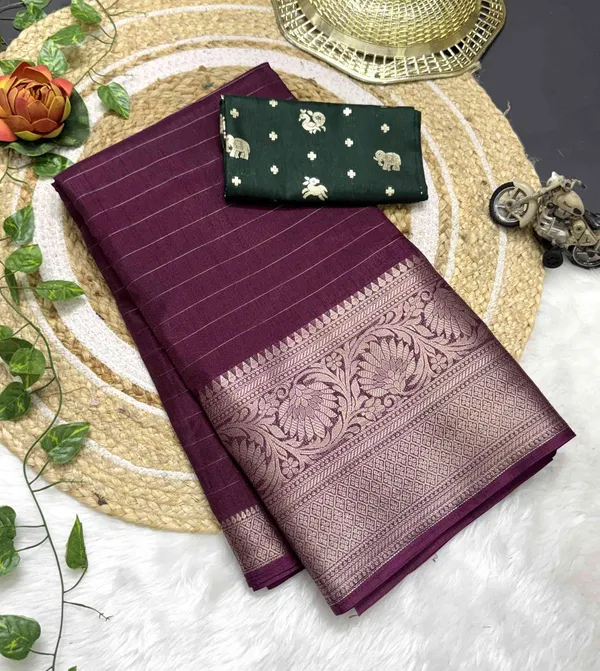 Maroon_Woven,_Self_Design_Mysore_Jacquard,_Silk_Blend_Saree