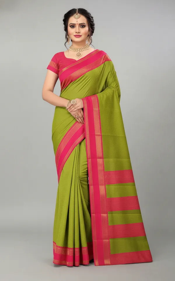 Green_And_Pink_Woven,_Checkered_Mysore_Silk_Blend,_Jacquard_Saree