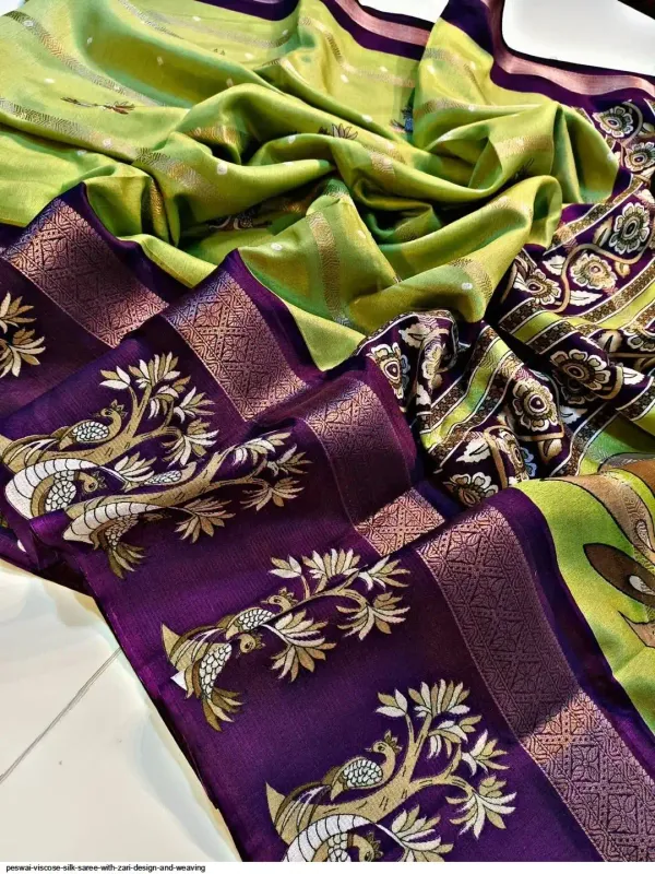 Green_And_Purple_Printed_Mysore_Silk_Blend,_Jacquard_Saree