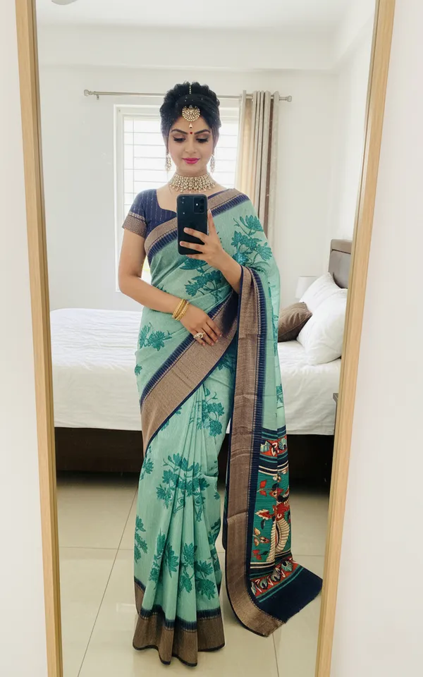 Light_Blue_Woven,_Printed_Daily_Wear_Silk_Blend,_Art_Silk_Saree