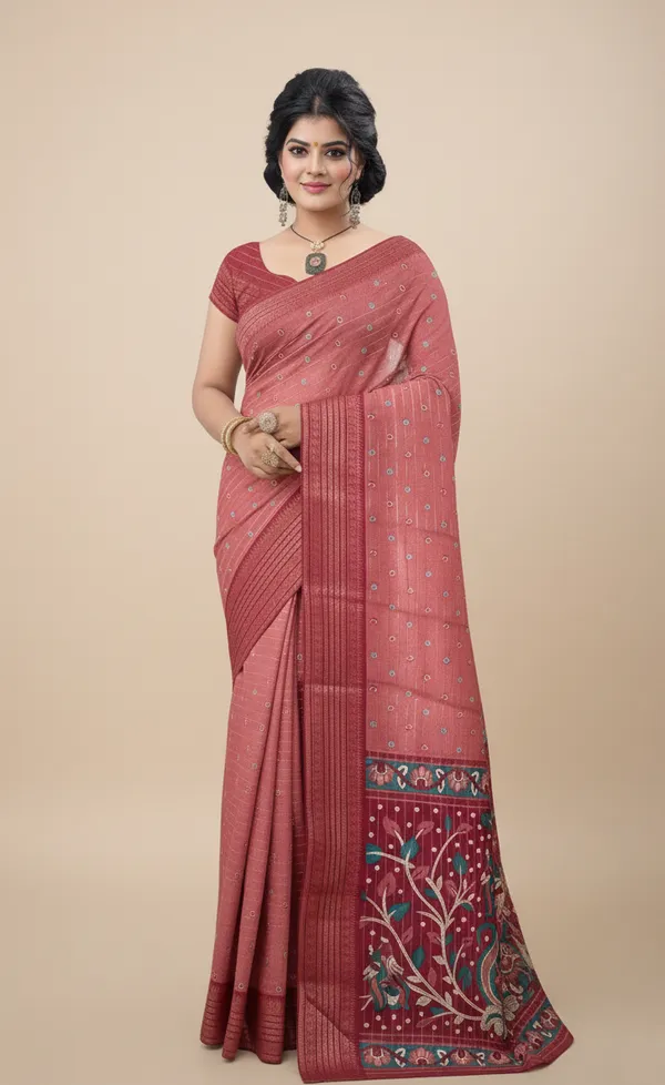 Maroon_Woven,_Printed_Bandhani_Jacquard,_Silk_Blend_Saree