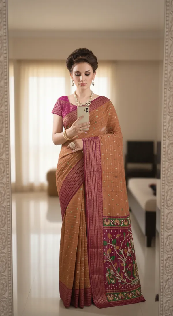 Multicolor_Woven,_Printed_Bandhani_Jacquard,_Silk_Blend_Saree