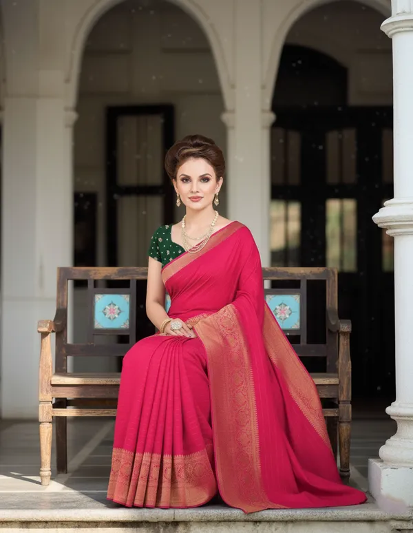 Pink_Woven,_Self_Design_Mysore_Jacquard,_Silk_Blend_Saree