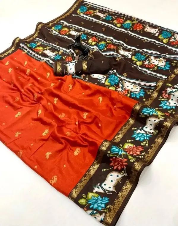 Orange_Printed,_Woven_Mysore_Silk_Blend,_Jacquard_Saree