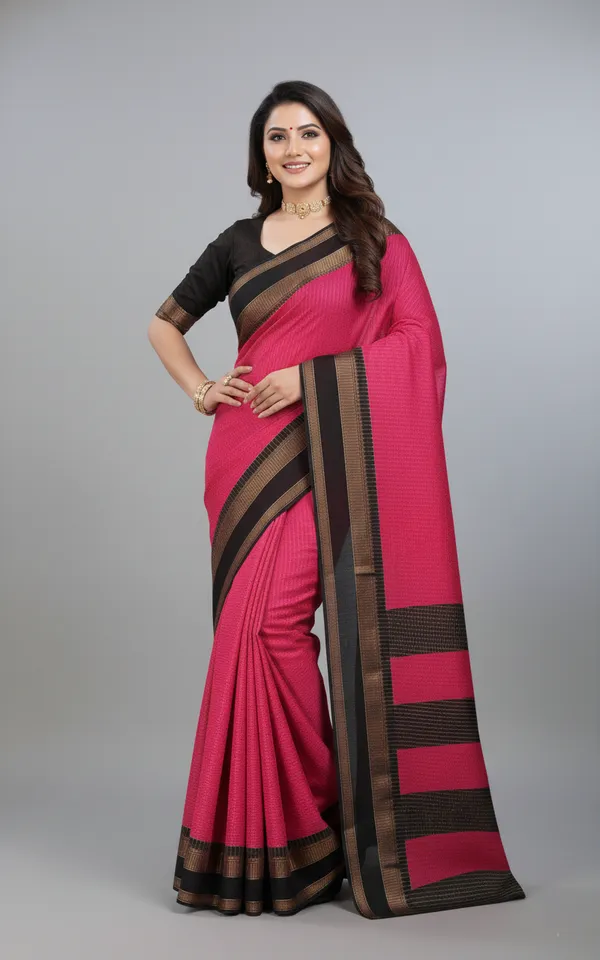 Pink_And_Black_Woven,_Checkered_Mysore_Silk_Blend,_Jacquard_Saree