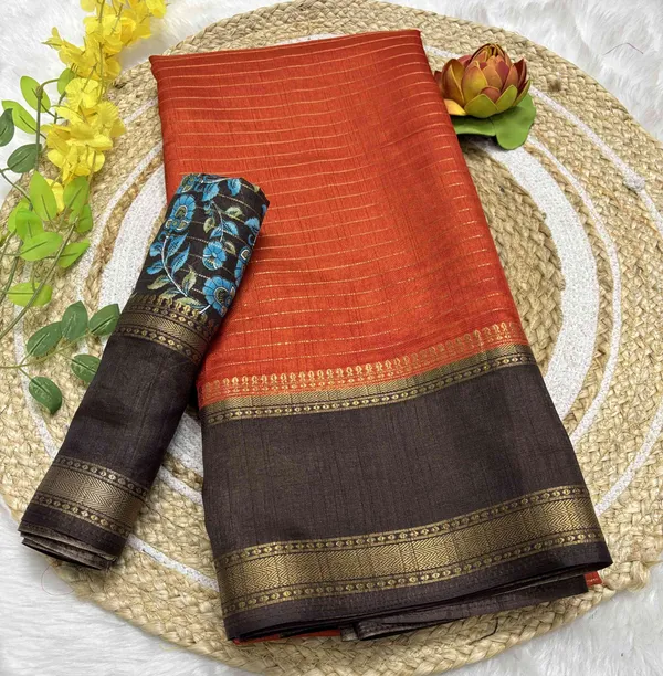 Orange_And_Brown_Woven_Mysore_Silk_Blend,_Jacquard_Saree