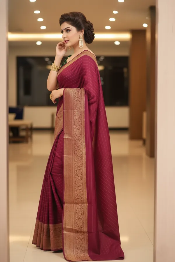 Maroon_Woven,_Self_Design_Mysore_Jacquard,_Silk_Blend_Saree