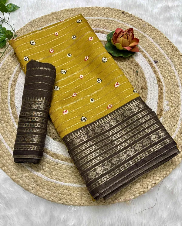 Mustard_Woven,_Printed_Bandhani_Jacquard,_Silk_Blend_Saree