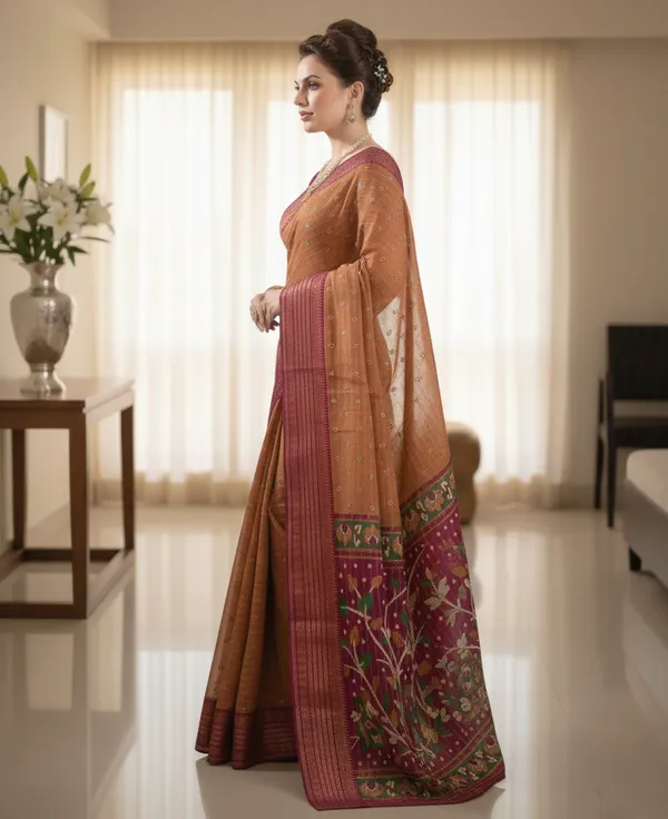 Multicolor_Woven,_Printed_Bandhani_Jacquard,_Silk_Blend_Saree
