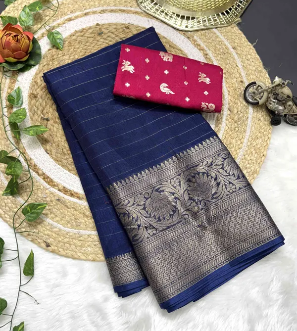 Navy_Blue_Woven,_Self_Design_Mysore_Jacquard,_Silk_Blend_Saree