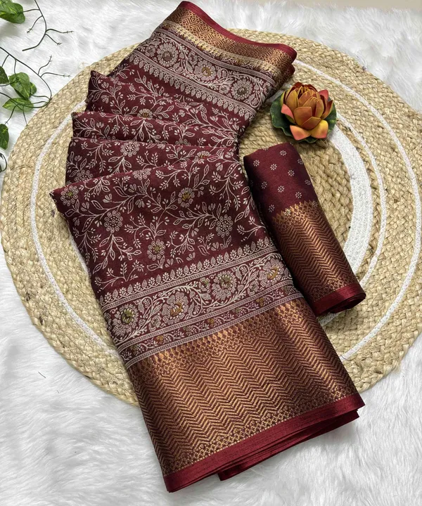 Red_Floral_Print,_Woven_Kalamkari_Silk_Blend_Saree