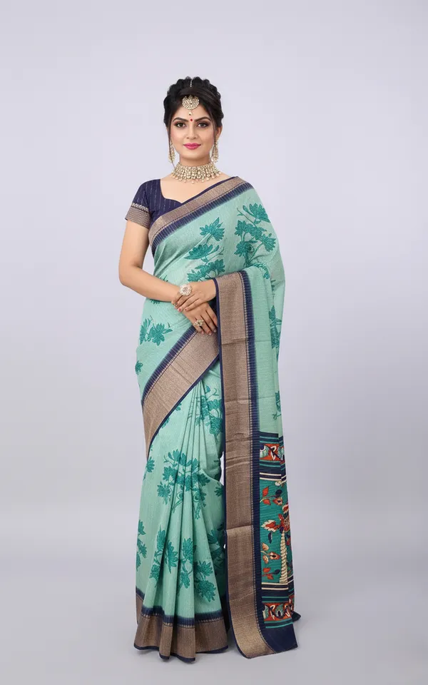 Light_Blue_Woven,_Printed_Daily_Wear_Silk_Blend,_Art_Silk_Saree