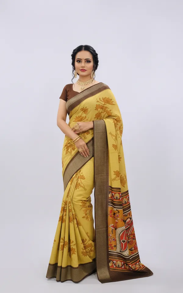 Yellow_Woven,_Printed_Daily_Wear_Silk_Blend,_Art_Silk_Saree