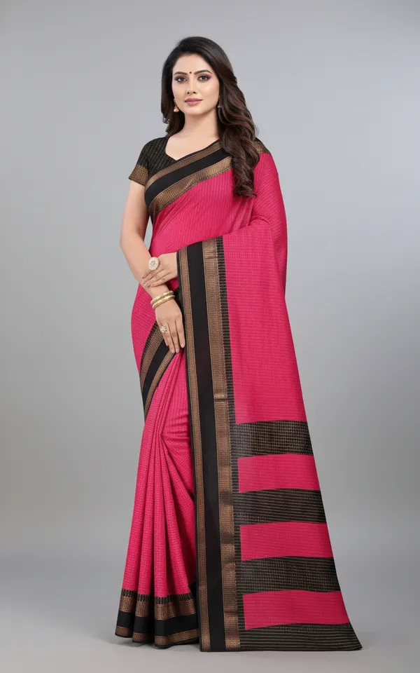 Pink_And_Black_Woven,_Checkered_Mysore_Silk_Blend,_Jacquard_Saree