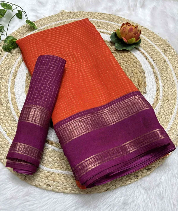 Orange_And_Maroon_Woven,_Checkered_Mysore_Silk_Blend,_Jacquard_Saree
