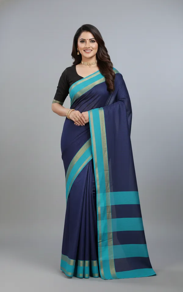 Navy_Blue_Woven,_Checkered_Mysore_Silk_Blend,_Jacquard_Saree