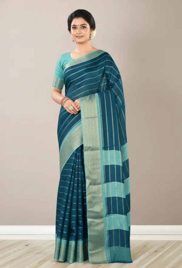 Teal_Woven_Manipuri_Jacquard,_Silk_Blend_Saree