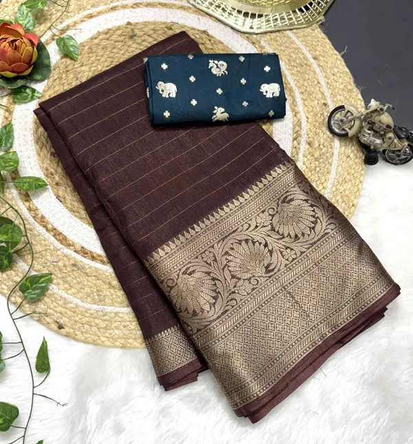 Brown_Woven,_Self_Design_Mysore_Jacquard,_Silk_Blend_Saree