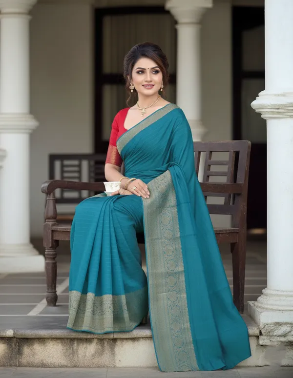 Sky_Blue_Woven,_Self_Design_Mysore_Jacquard,_Silk_Blend_Saree