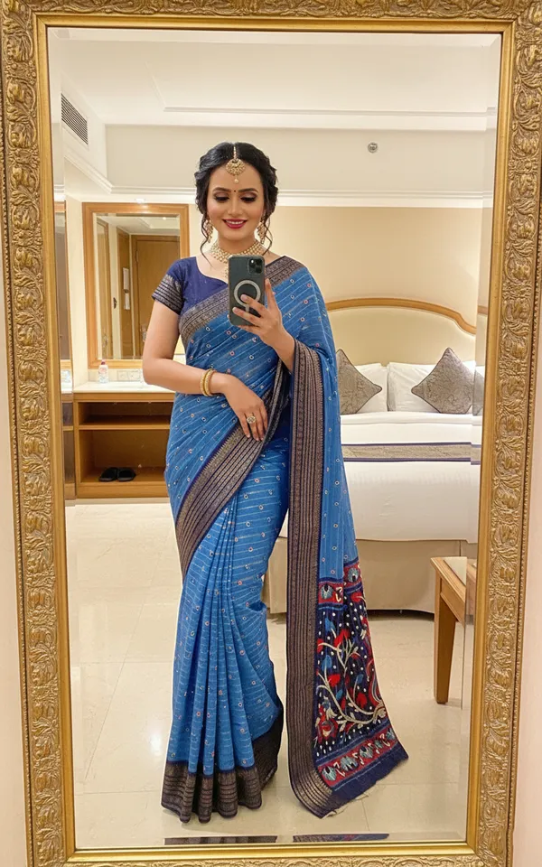 Darkblue_Woven,_Printed_Bandhani_Jacquard,_Silk_Blend_Saree